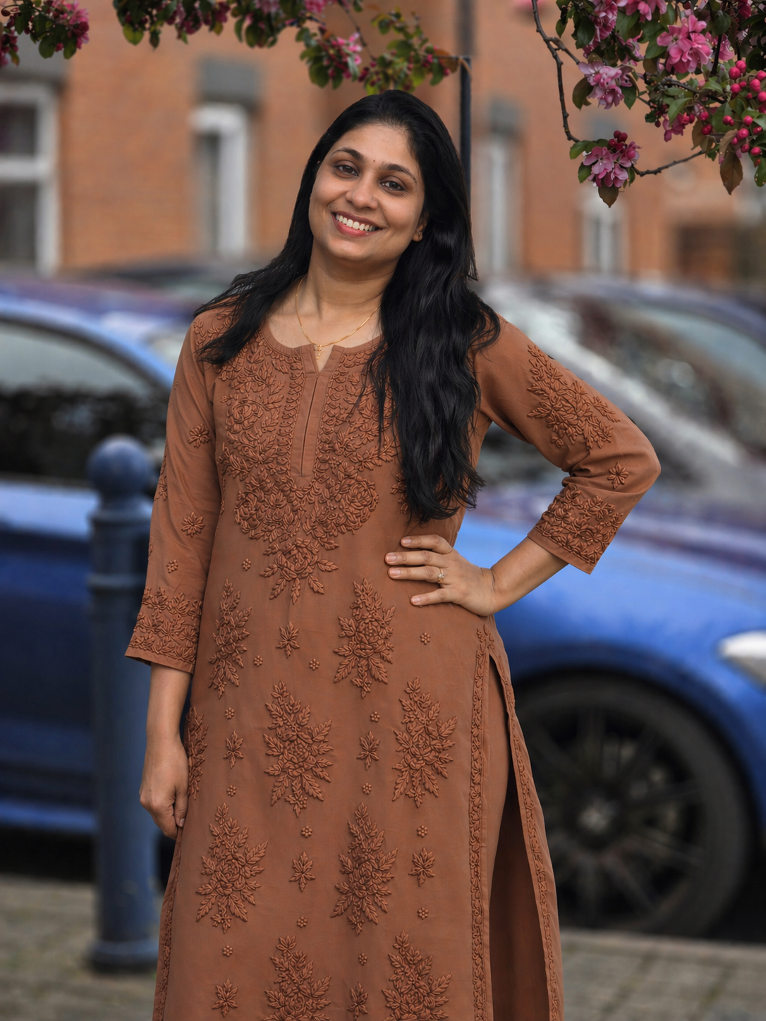 Mocha Elegance Premium Modal Chikankari Set - Image 4