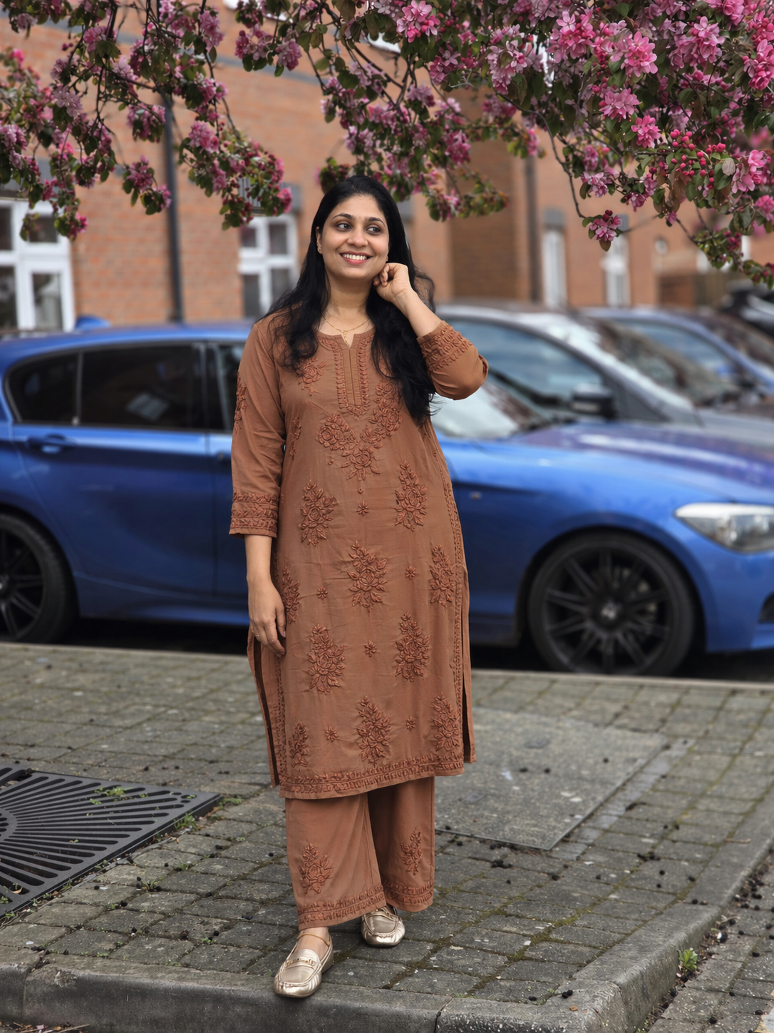 Mocha Elegance Premium Modal Chikankari Set - Image 2