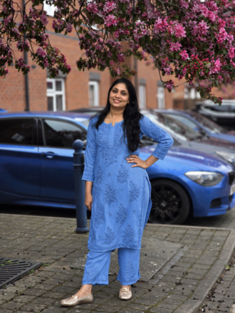 Premium Modal 3D Chikankari Kurti Set – Dusty Sky Blue
