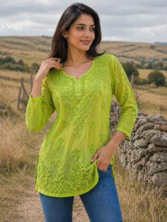 Premium Viscose 3D Chikankari Short Kurti – Available in Multiple Colours