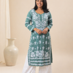 Premium Viscose Chikankari Kurti in Sage Green | Ethnic Wear UK