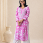 Premium Viscose Chikankari Kurti in Rose Pink | Ethnic Wear UK