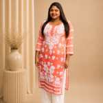 Premium Viscose Chikanakankari Kurti - Peach