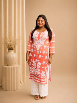 Premium Viscose Chikanakankari Kurti - Peach