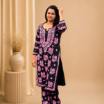 Premium Modal Chikankari 2-Piece Set in Black & Rani Pink | Ethnic Wear UK