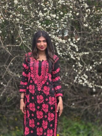 3D Chikankari Modal Set Black and Red
