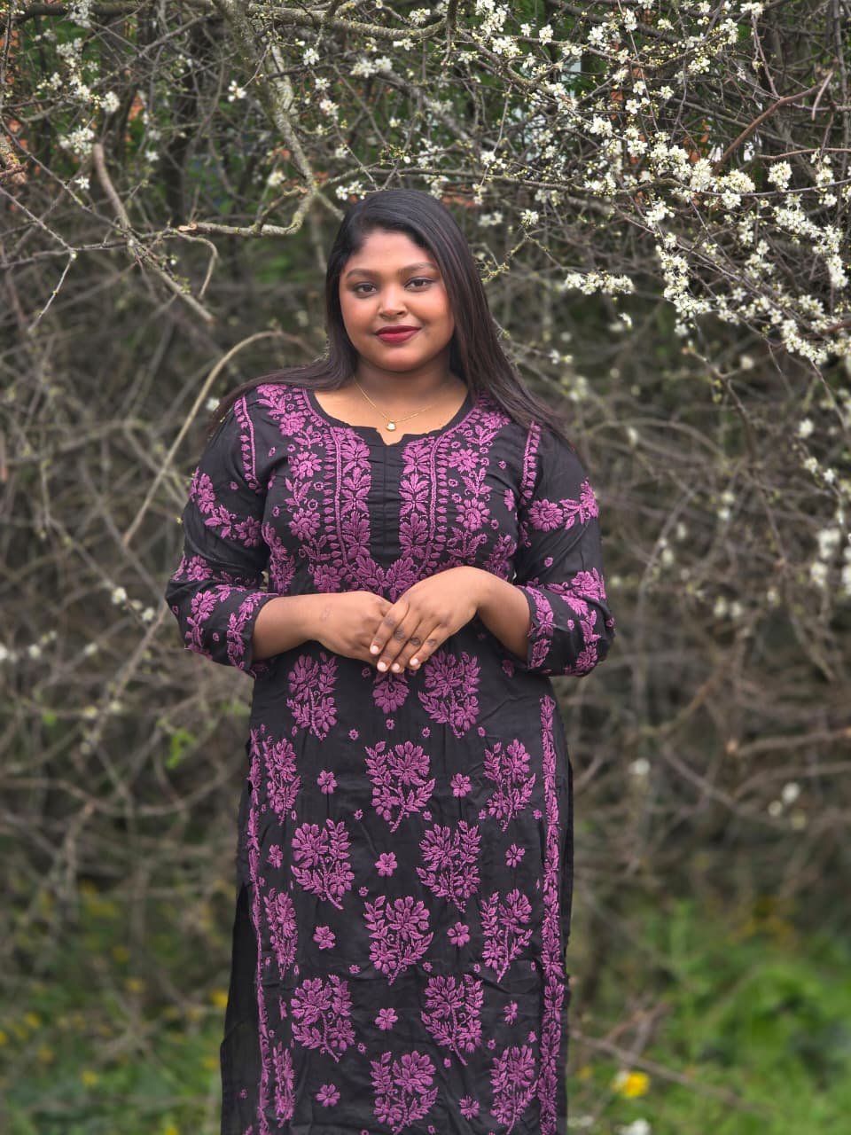 Premium Modal Chikankari 2-Piece Set – Midnight Black & Berry Pink | Ethnic Wear UK
