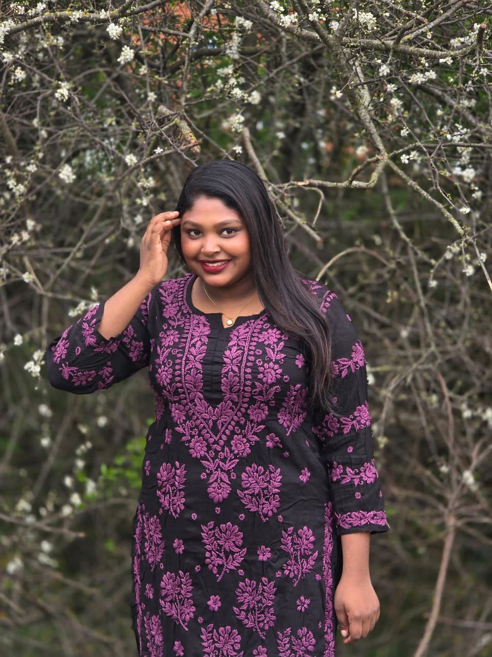 Premium Modal Chikankari 2-Piece Set – Midnight Black & Berry Pink | Ethnic Wear UK - Image 3