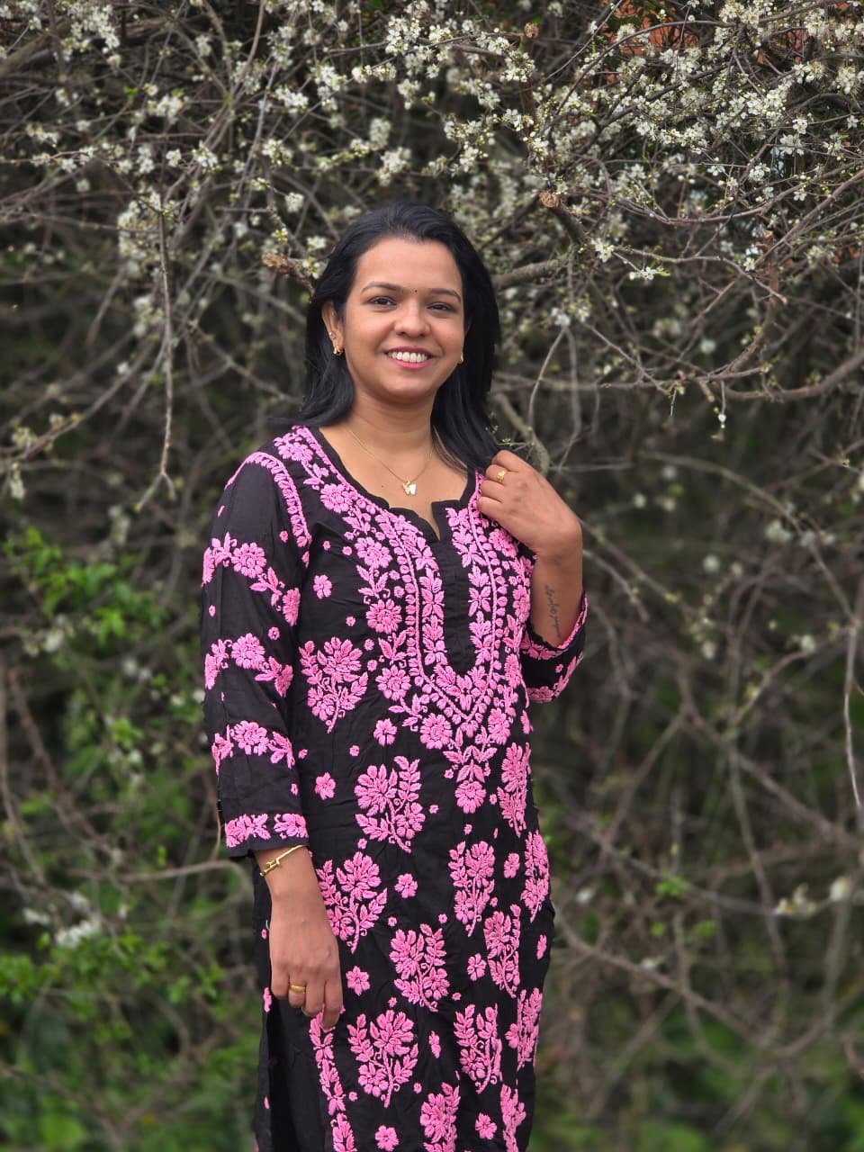Premium Modal Chikankari 2-Piece Set in Black & Rani Pink | Ethnic Wear UK - Image 5
