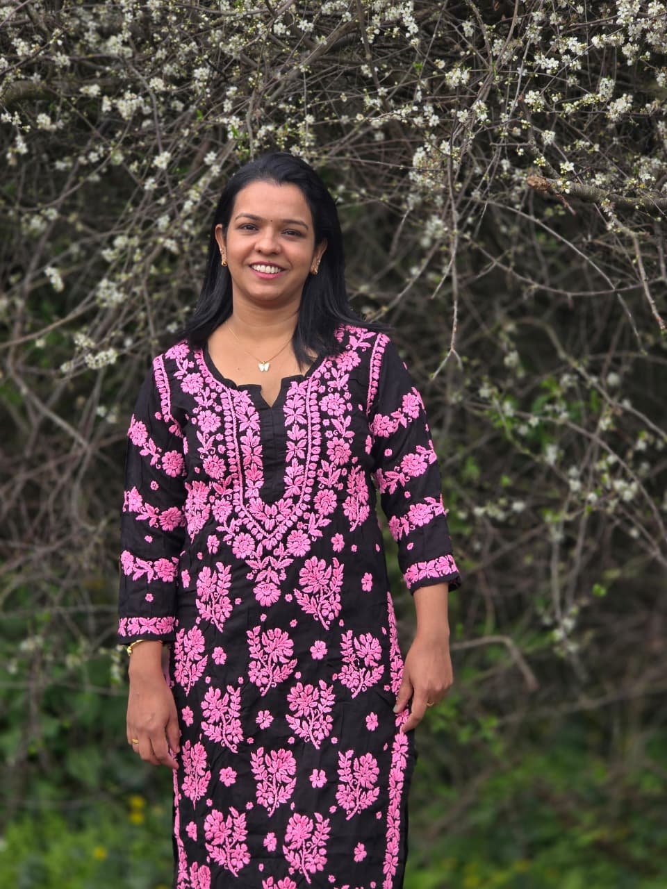 Premium Modal Chikankari 2-Piece Set in Black & Rani Pink | Ethnic Wear UK - Image 6