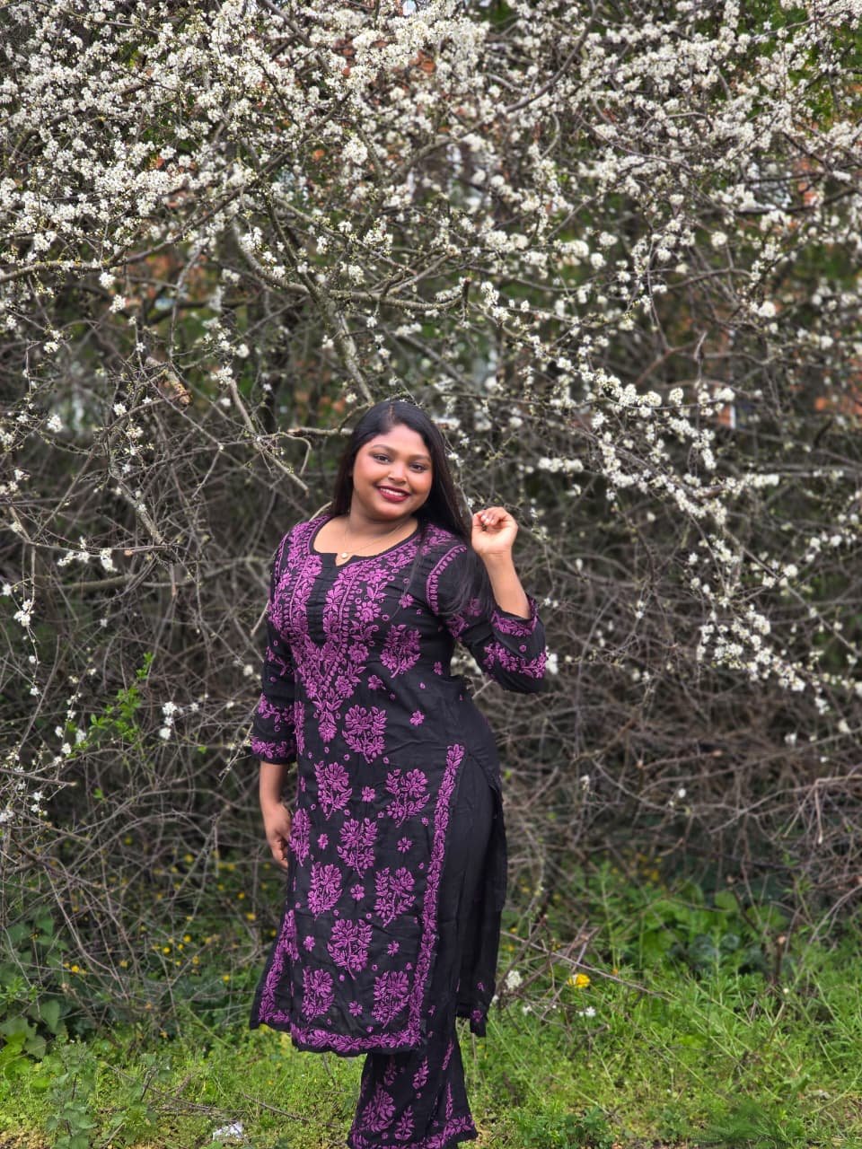 Premium Modal Chikankari 2-Piece Set – Midnight Black & Berry Pink | Ethnic Wear UK - Image 5