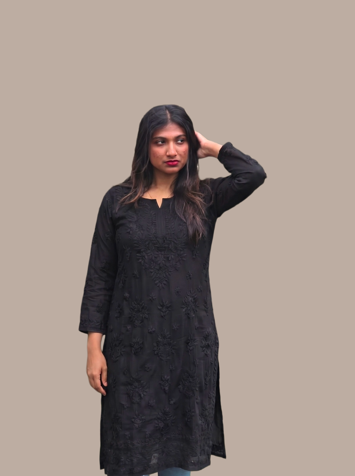 Premium Viscose Chikankari Kurti – Midnight Black | Elegant Ethnic Wear UK - Image 2