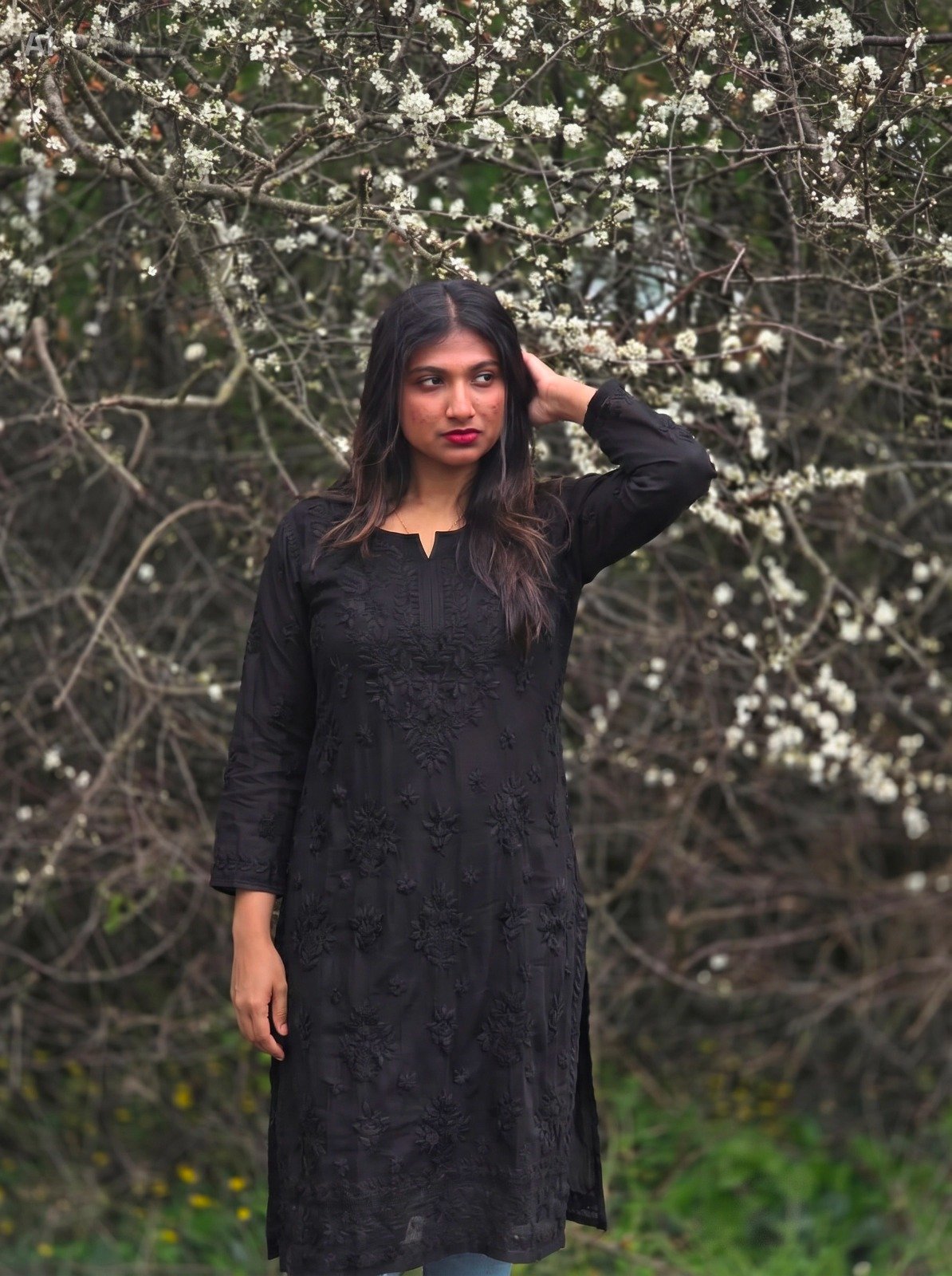 Premium Viscose Chikankari Kurti – Midnight Black | Elegant Ethnic Wear UK - Image 3