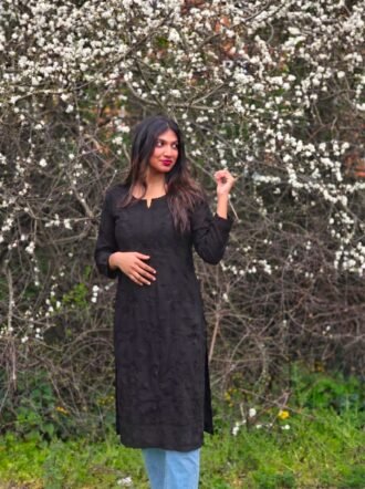 Premium Viscose Chikankari Kurti – Midnight Black | Elegant Ethnic Wear UK