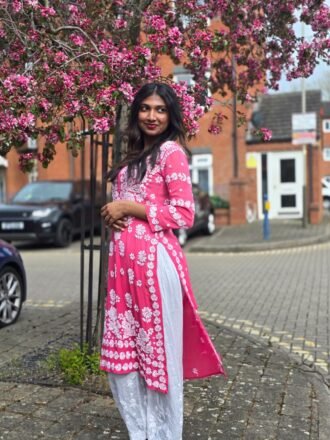 Premium Viscose Chikanakankari Kurti - Rani Pink