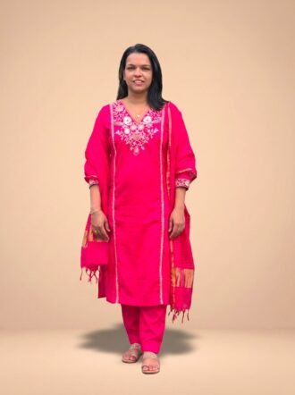 Rani Pink Silk Embroidered 3-Piece Set