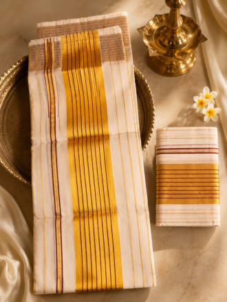 Pure Handloom Set Mundu with Blouse Piece – Extra Large Traditional Kerala Kasavu Set