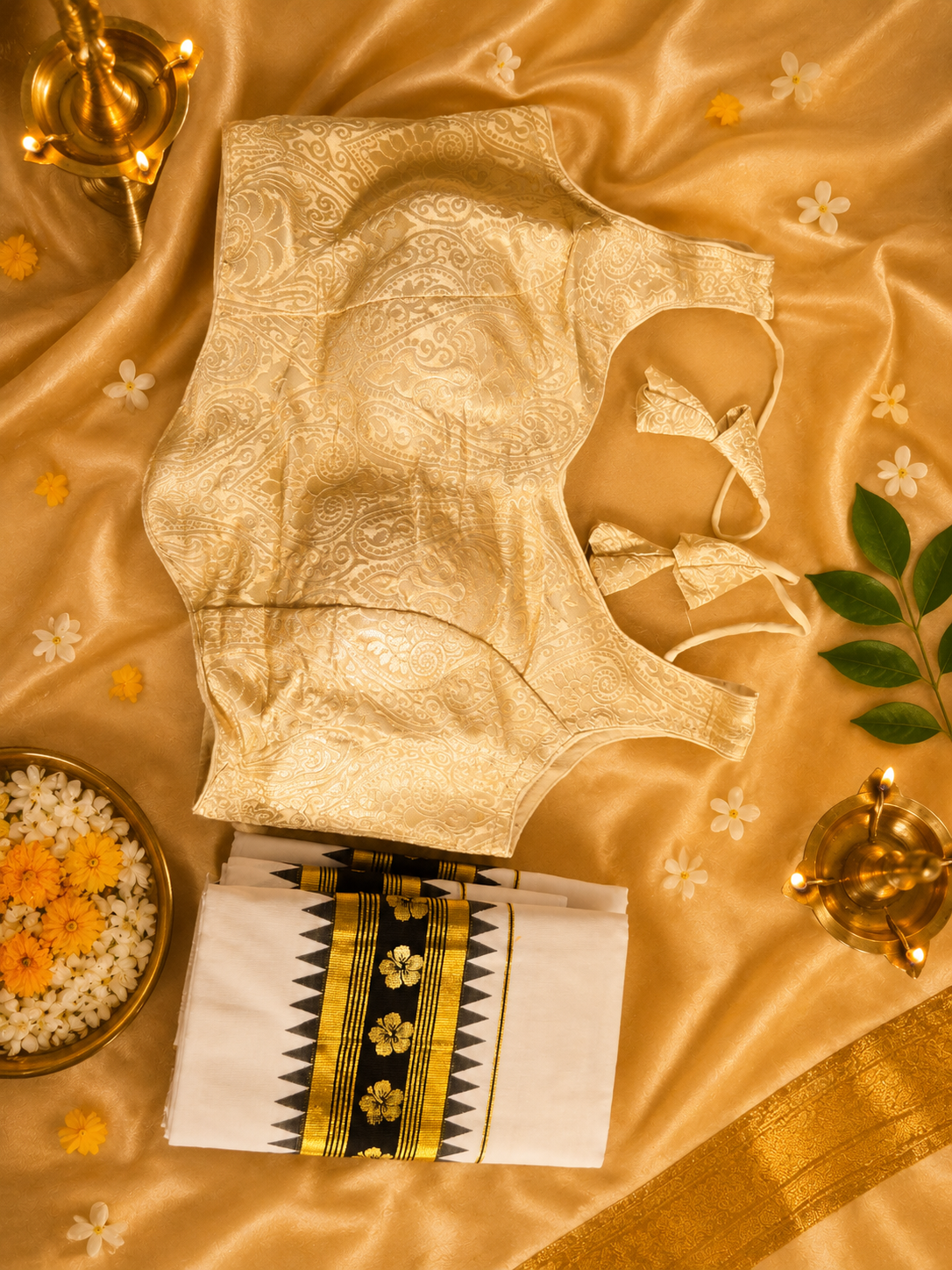 Kuthampully Black & Gold Traditional Set Mundu | ചെമ്പരത്തി - Image 5