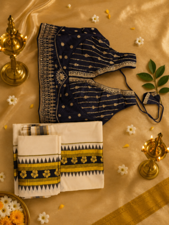 Kuthampully Black & Gold Traditional Set Mundu | ചെമ്പരത്തി