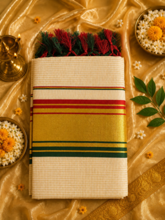Heritage Set Saree – Multicolor Kasavu Edition | ചന്ദ്ര | Available in 2 Color Shades