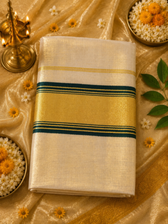 Premium Kasavu Tissue Set Saree | ഗായത്രി |  Purple / Violet / Green Variants