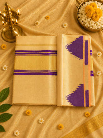 Premium Kasavu Tissue Set Saree | ഗായത്രി |  Purple / Violet /  Variants