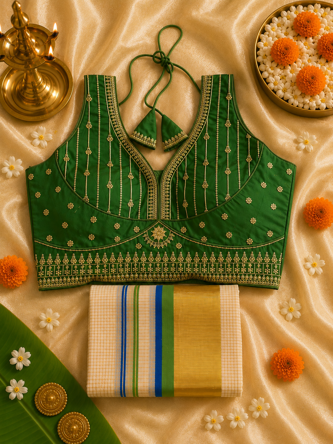 ഹരിത | Traditional Kuthampully Set Mund - Image 2