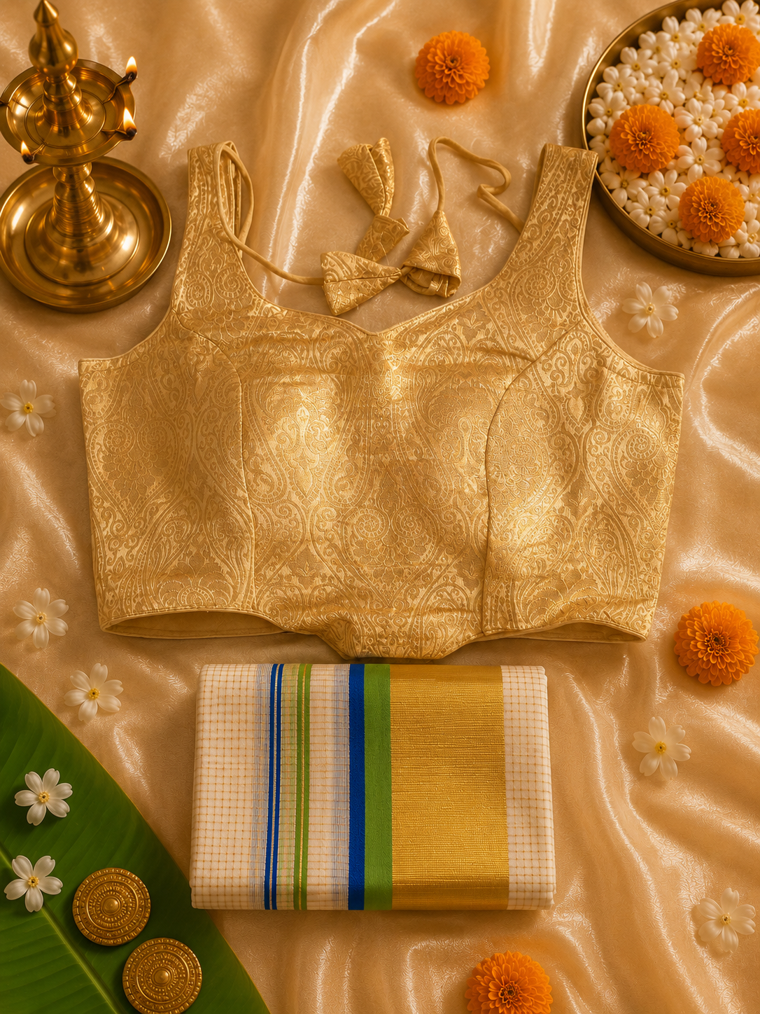 ഹരിത | Traditional Kuthampully Set Mund - Image 3
