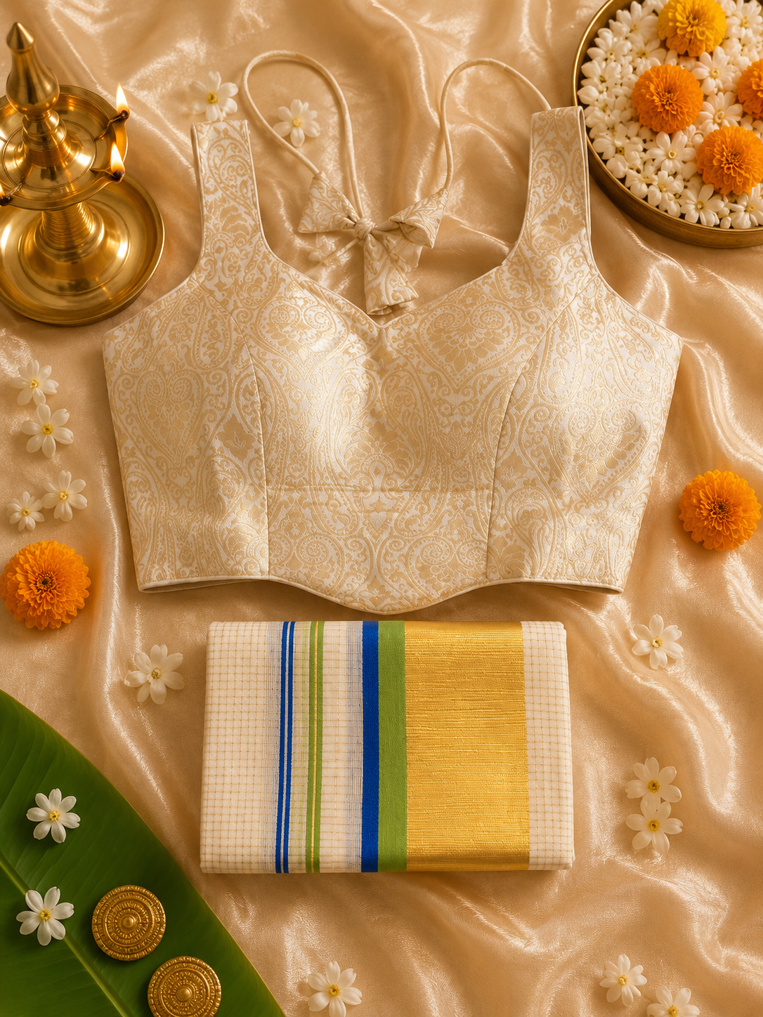 ഹരിത | Traditional Kuthampully Set Mund - Image 4