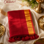 Elegant Red Mul Cotton Saree with Gold Border & Tassels