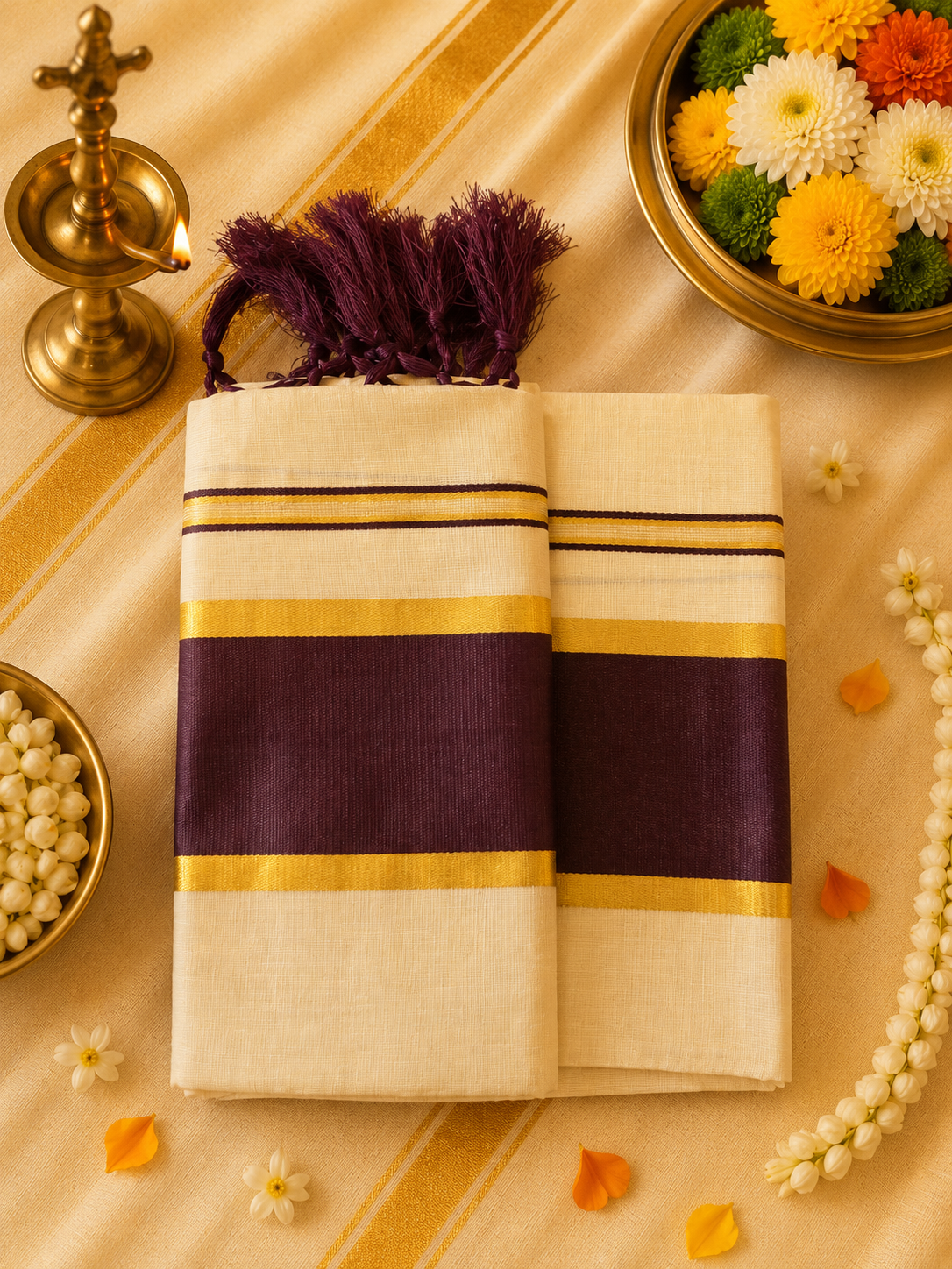 Traditional Women’s Setumund with Rich Contrast Border | Onam Collection | 4 Colors Available - Image 2