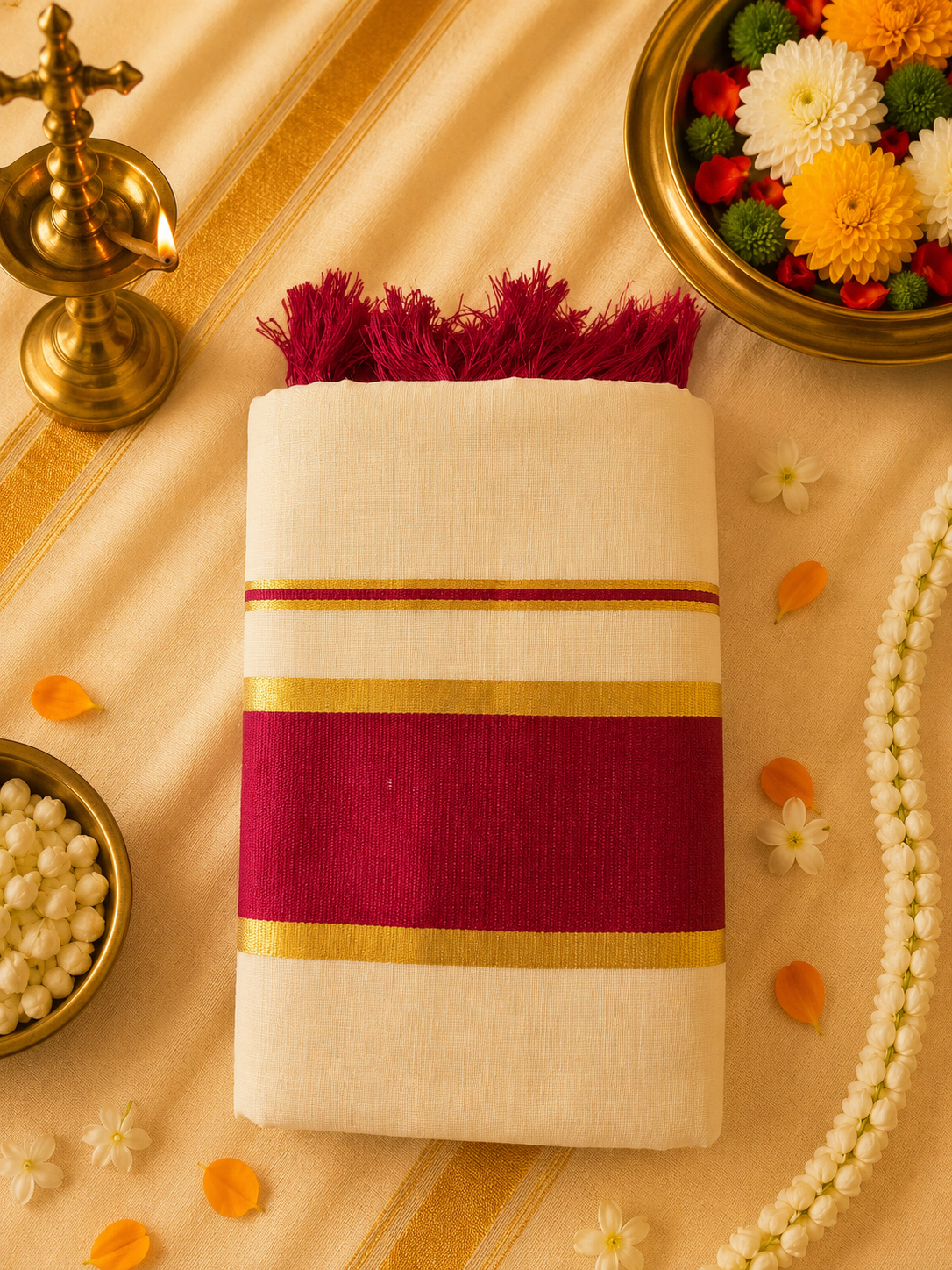 Traditional Women’s Setumund with Rich Contrast Border | Onam Collection | 4 Colors Available - Image 3