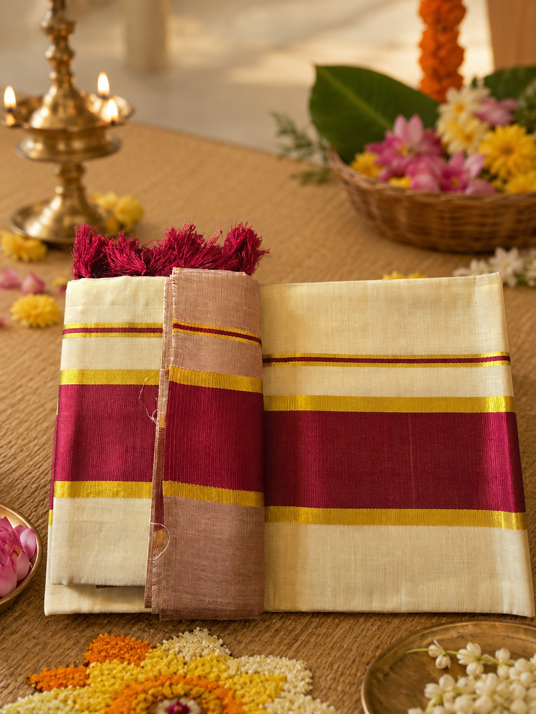 Traditional Women’s Setumund with Rich Contrast Border | Onam Collection | 4 Colors Available - Image 4