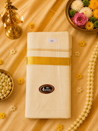 Traditional Kerala Men’s Mundu with Rich Gold Kasavu Border | Additional discount applicable if you purchase any saree with us.