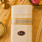 Classic Men’s Kerala Dhoti with Silver Gold Border – Premium Collection | Additional discount applicable if you purchase any saree with us.