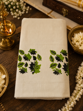 ഇല | Kuthampully Cotton Set Mund – Traditional Kerala Onam Set Mund | 4 Colors Available