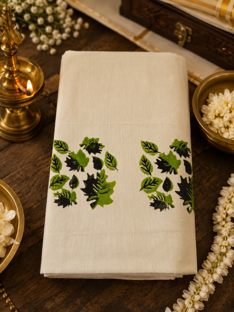 ഇല | Kuthampully Cotton Set Mund – Traditional Kerala Onam Set Mund | 4 Colors Available