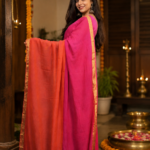 Half & Half Mul Cotton Saree – Pink and Coral Red Contrast