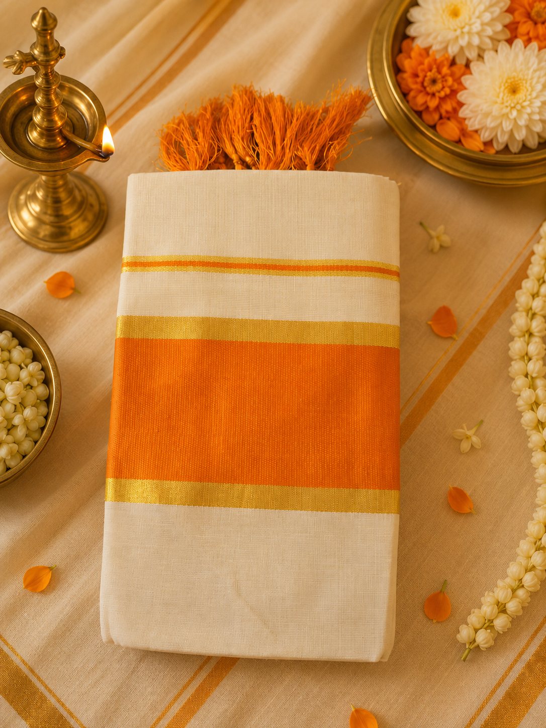 Traditional Women’s Setumund with Rich Contrast Border | Onam Collection | 4 Colors Available - Image 5