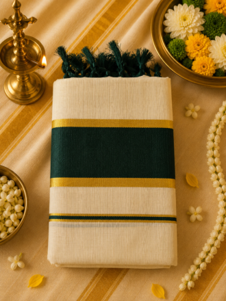 Traditional Women’s Setumund with Rich Contrast Border | Onam Collection | 4 Colors Available