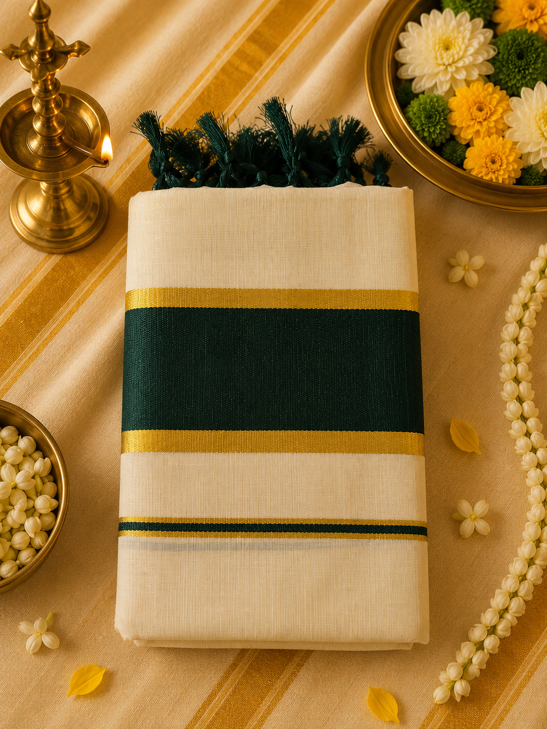 Traditional Women’s Setumund with Rich Contrast Border | Onam Collection | 4 Colors Available