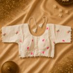 Off White Floral Embroidered Khadi Cotton Padded Blouse | Front Open Ready-to-Wear Designer Blouse