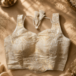 Premium Gold Jacquard Back Open Readymade Saree Blouse for Women | Alterable S to 2XL | Sleeve Included