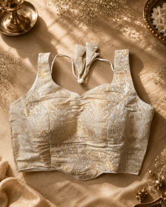 Premium Gold Jacquard Back Open Readymade Saree Blouse for Women | Alterable S to 2XL | Sleeve Included