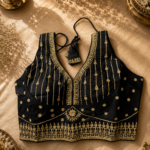 Premium Black Zari Embroidered Ready-Made Blouse | Designer Back Open Blouse with Sleeve Attachment