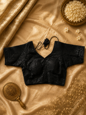 Midnight Glam Premium Black Sequence Work Padded Blouse | Ready Made Back Open Designer Blouse