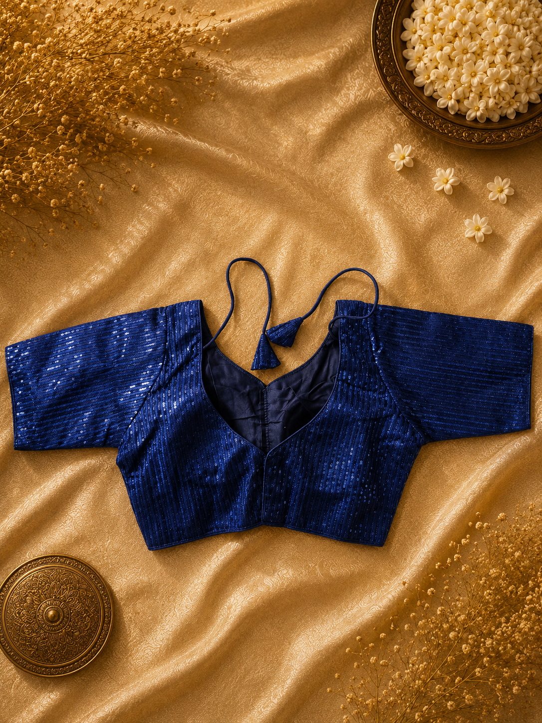 Royal Blue Premium Sequence Work Padded Blouse | Ready-to-Wear Back Open Designer Saree Blouse - Image 2