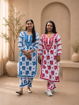 Premium Modal White Base Chikankari Kurti Set for Women – Hand Embroidered Kurta with Bottom