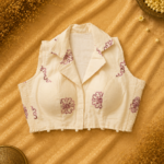 Premium Off White Khadi Cotton Padded Stretchable Blouse for Saree | Floral Embroidered Readymade Blouse