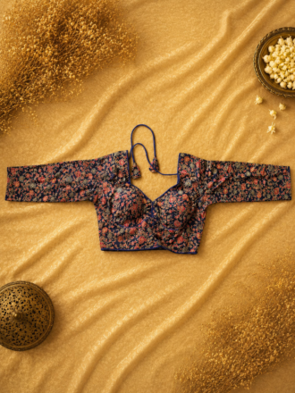 Premium Ajrakh Printed Full Sleeve Padded Back Open Blouse | Readymade Saree Blouse